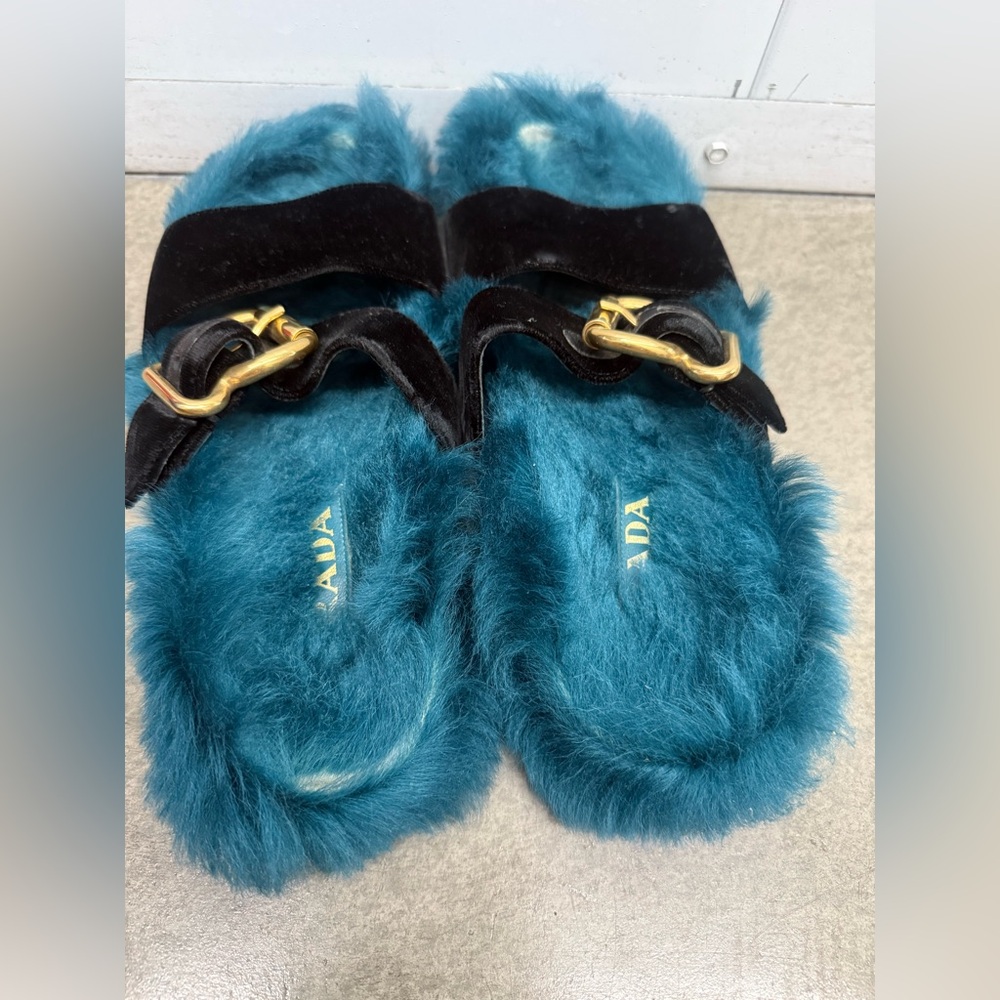 Prada 2017 Fur and Velvet Slide Sandals - Picture 6 of 9